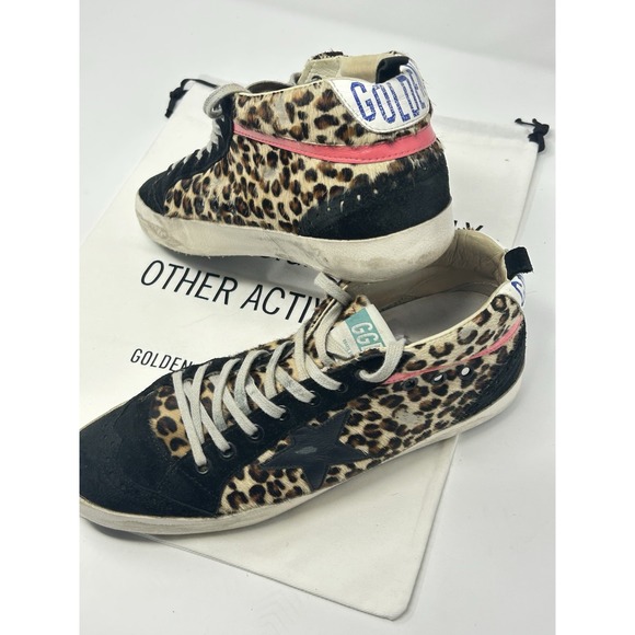 Golden Goose Mid Star Leopard Pony Hair Sneakers Women's 41  US 11 Black Star - Picture 1 of 13